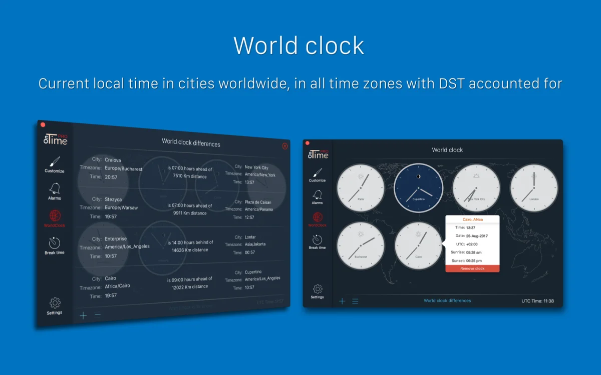 OnTime PRO macOS world clock interface